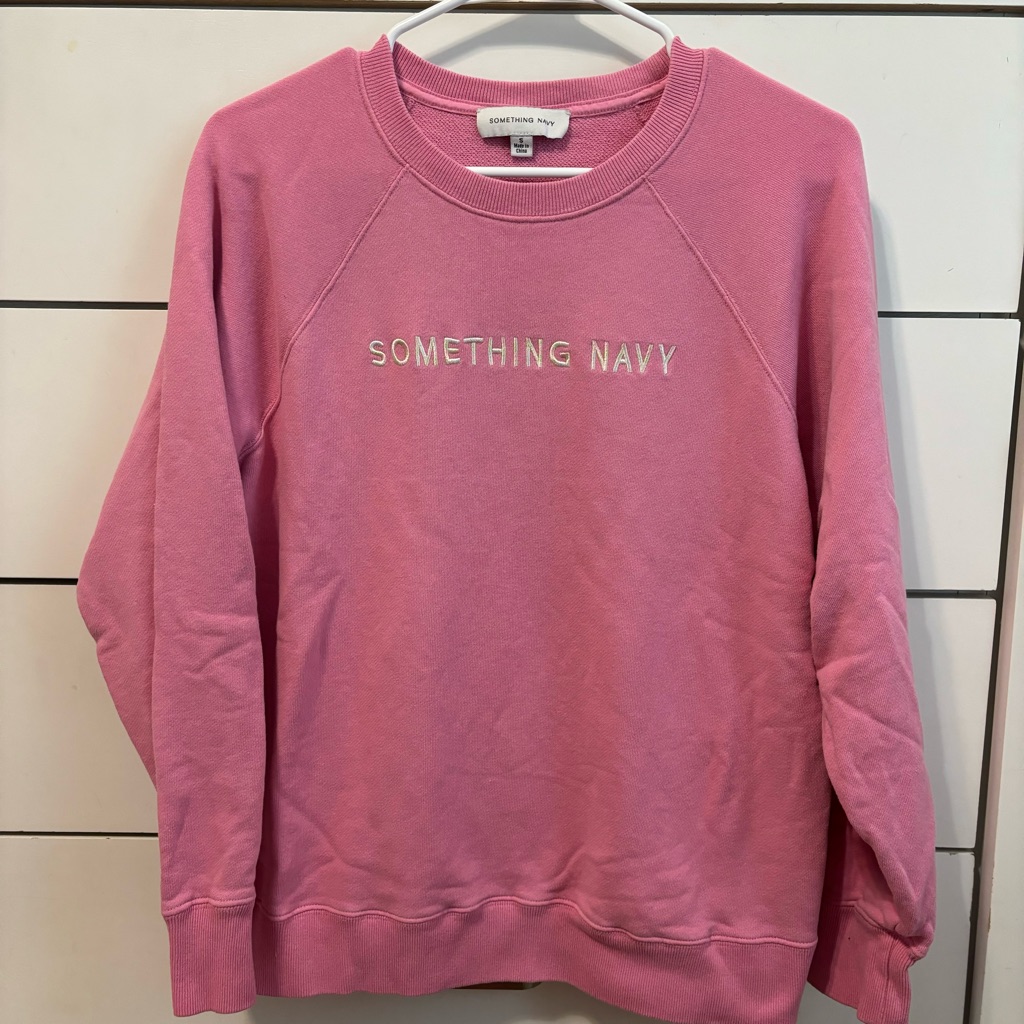 Something Navy Pink Embroidered Crewneck